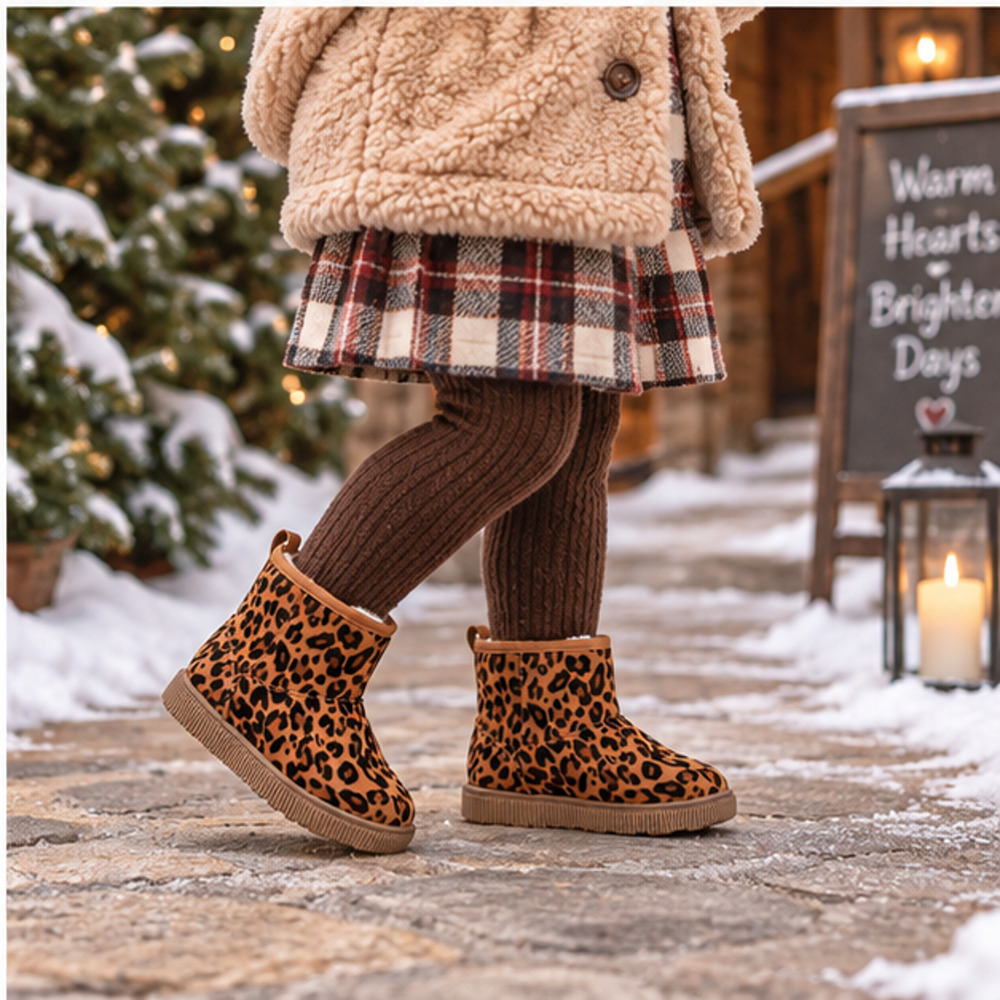 Girls Toddler Size 9C Leopard Faux Suede Boots Faux Fur Lined Winter Cat & Jack